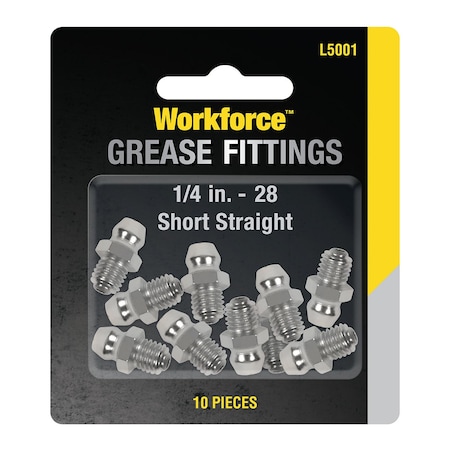Workforce Grease Fittings, 1/4in - 28 Straight, 10-Piece L5001